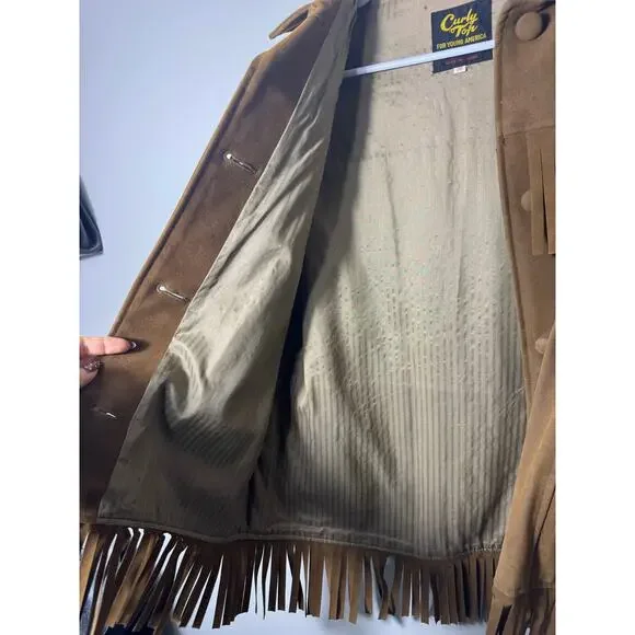 Vintage Brown Suede Fringe Jacket Boho Western 80s 70s Festival - Picture 11 of 14